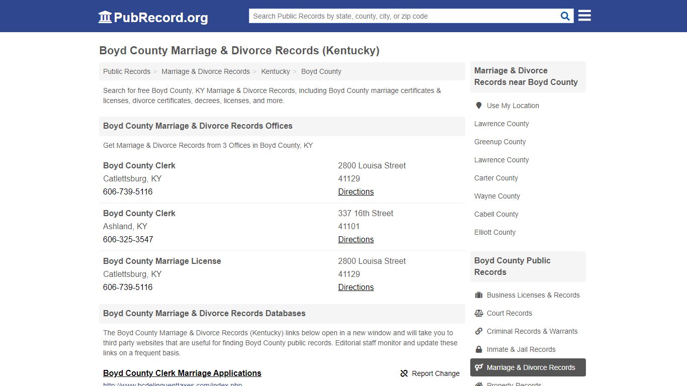 Boyd County Marriage & Divorce Records (Kentucky)