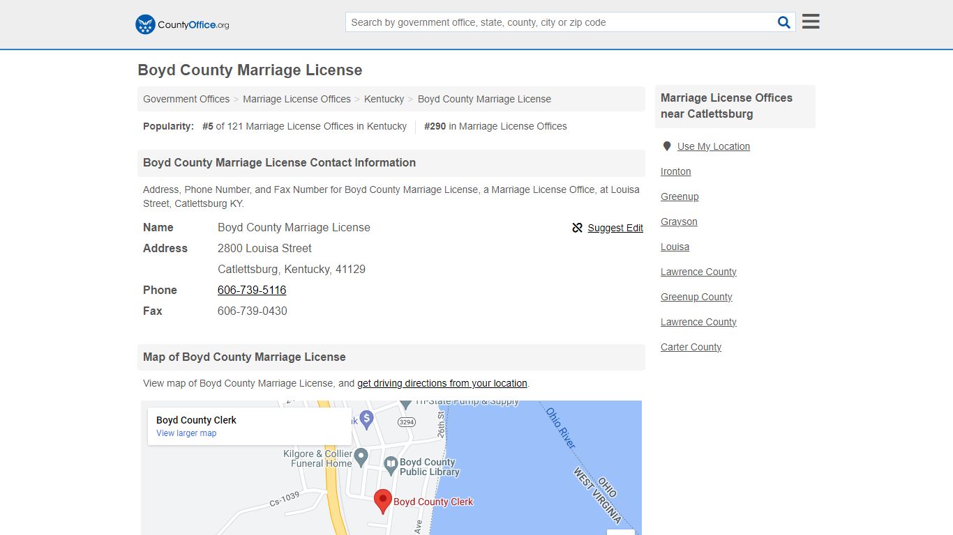 Boyd County Marriage License - Catlettsburg, KY ... - County Office