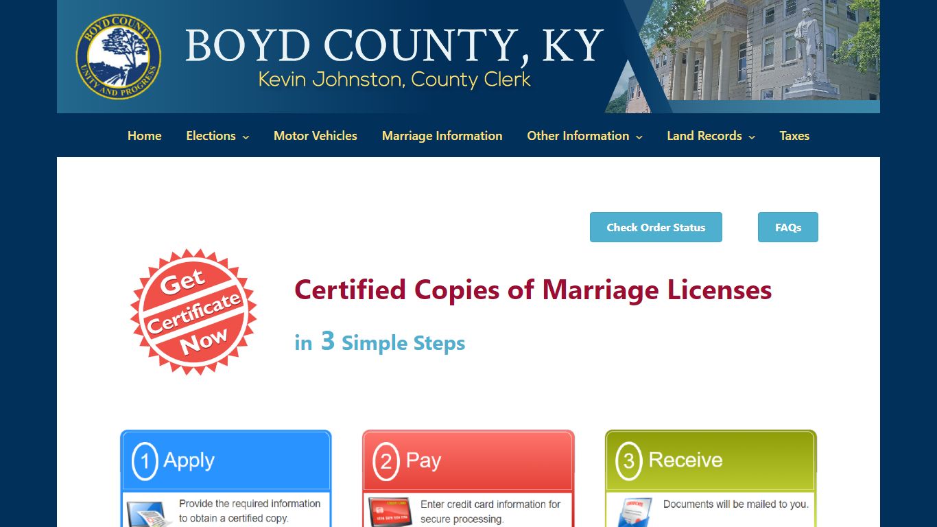 Order Certified Copy of Marriage – Boyd County Clerk